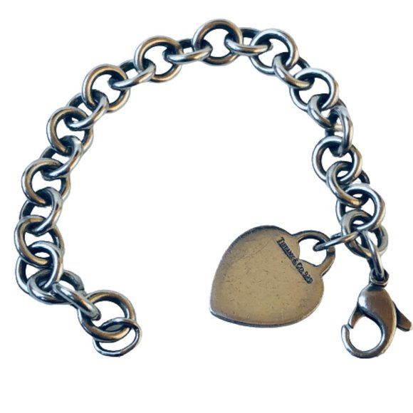Tiffany & Co Sterling Silver Chain Link Bracelet Classic Heart Tag Charm - Picture 9 of 10